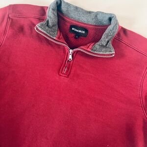 Bonobos Mens Quarter Zip Pullover Sweater Burgundy Red Cotton Blend Fleece L